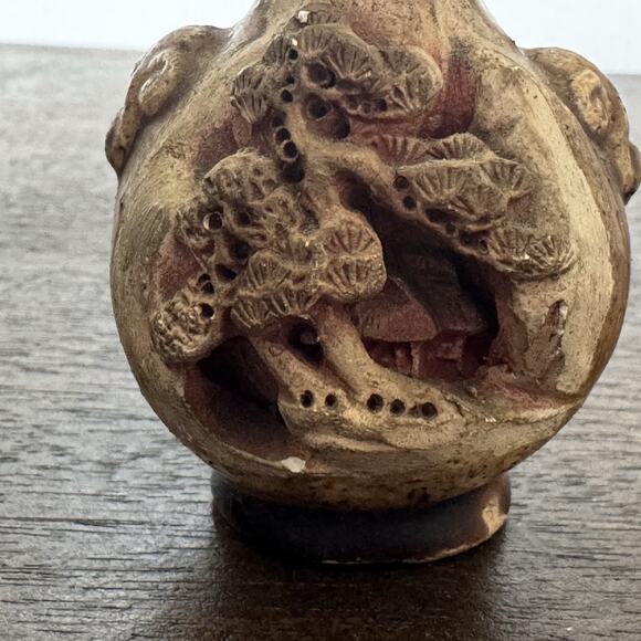 VTG Two Intricately Hand Carved Banko Ware Japanese Miniature Vase House Inside - Picture 7 of 16